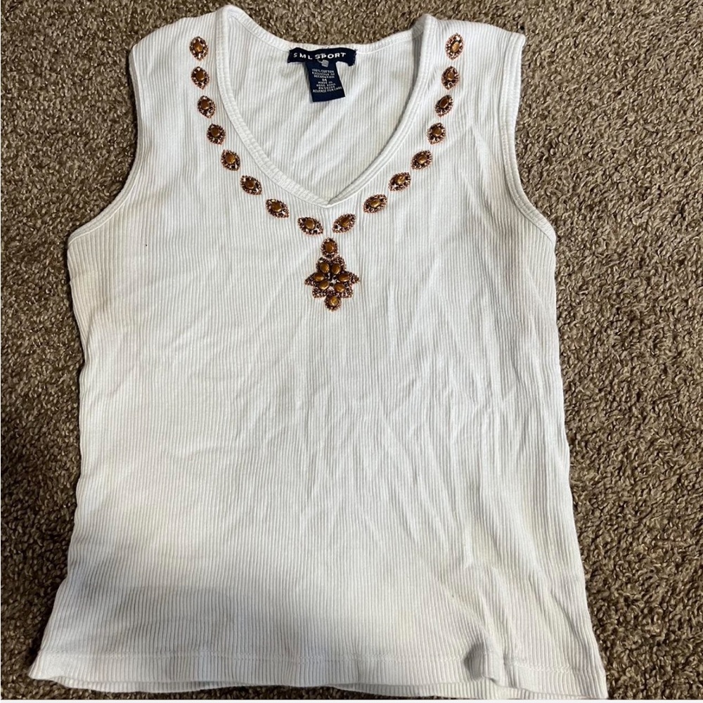 Vintage white and bronze beaded tank